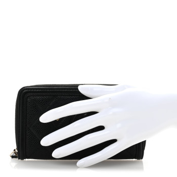 CHANEL Caviar Quilted Medium Filigree Zip Around Wallet Black