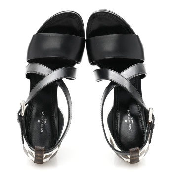 LOUIS VUITTON Calfskin Monogram Damier Tressage Matchmake Cross Sandals 37.5