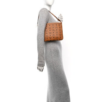 MCM Visetos Liz Shopper Tote Pouch Cognac