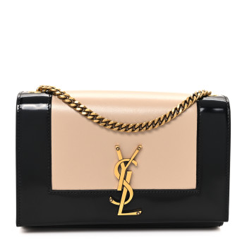 SAINT LAURENT Nappa Patent Calfskin Two-Toned Small Monogram Kate Satchel White Seal