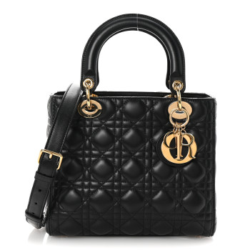 CHRISTIAN DIOR Lambskin Cannage Medium Lady Dior Black