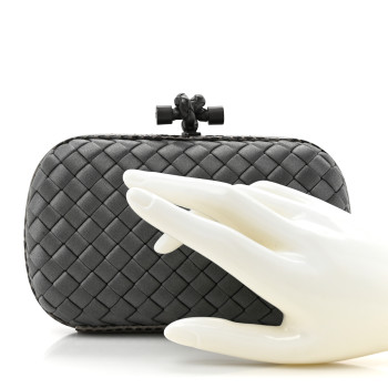 BOTTEGA VENETA Satin Intreccio Impero Ayers Knot Clutch Grey