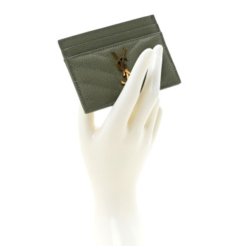 SAINT LAURENT Grain De Poudre Matelasse Chevron Monogram Credit Card Case Light Sage