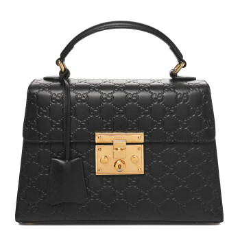 GUCCI Guccissima Signature Small Padlock Top Handle Bag Black