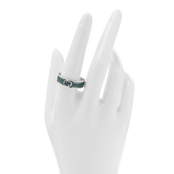 GUCCI Sterling Silver Enamel Interlocking G Band Ring 60 9 Blue