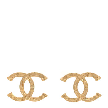 CHANEL Metal Textured CC Earrings Gold