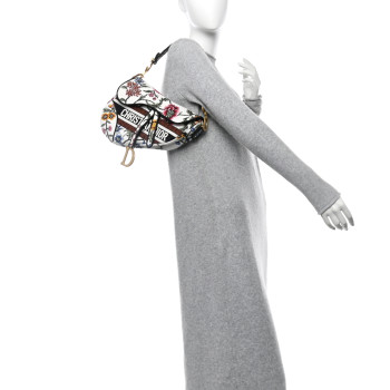 CHRISTIAN DIOR Canvas Embroidered Petites Fleurs Saddle Bag White Multicolor
