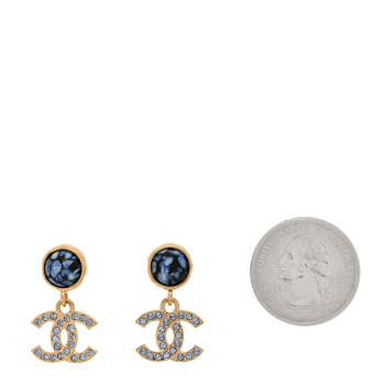 CHANEL Crystal Stone CC Drop Earrings Blue Gold CHANEL Crystal Stone CC Drop Earrings Blue Gold