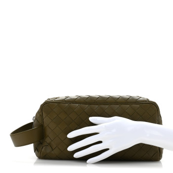 BOTTEGA VENETA Calfskin Intrecciato Travel Pouch Mud