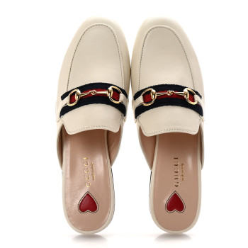 GUCCI Malaga Kid Web Womens Princetown Slippers 35 Mystic White