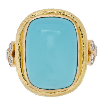 ELIZABETH LOCKE 18K Yellow Gold Diamond Turquoise Sleeping Beauty Ring 53 6.25
