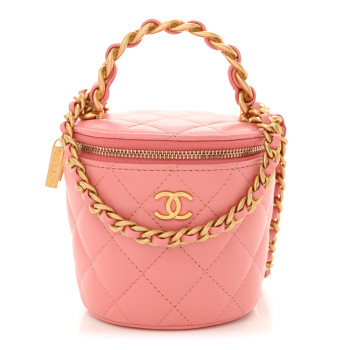CHANEL Lambskin Quilted Afternoon Tea Top Handle Vanity Case With Chain Light Pink