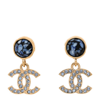 CHANEL Crystal Stone CC Drop Earrings Blue Gold CHANEL Crystal Stone CC Drop Earrings Blue Gold