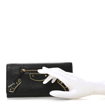 BALENCIAGA Chevre Gold Metallic Edge Hardware Money Wallet Black