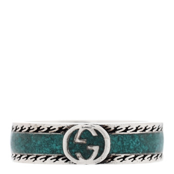 GUCCI Sterling Silver Enamel Interlocking G Band Ring 60 9 Blue