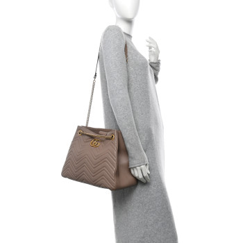GUCCI Calfskin Matelasse Medium GG Marmont Shoulder Tote Bag Porcelain Rose