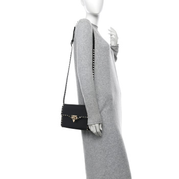 VALENTINO GARAVANI Vitello Medium Rockstud Flip Lock Crossbody Bag Black