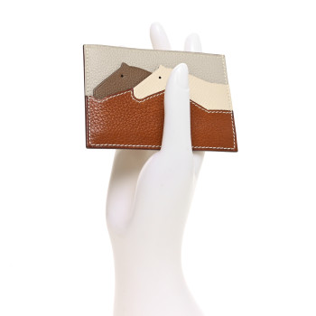 HERMES Barenia Faubourg Epsom Evercolor Les Petits Chevaux Card Holder Fauve Craie Beige De Weimar