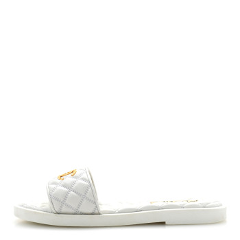 CHANEL Lambskin Quilted Textured CC Mules Sandals 40.5 White