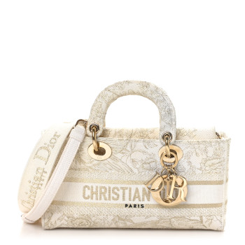 CHRISTIAN DIOR Canvas Embroidered Medium Jardin D'Hiver Lady D-Joy White Gold