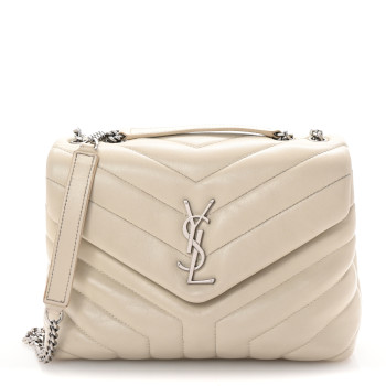 SAINT LAURENT Calfskin Y Quilted Monogram Small Loulou Chain Satchel Crema Soft