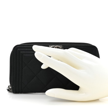 CHANEL Caviar Quilted Small Boy Zip Around Wallet Black