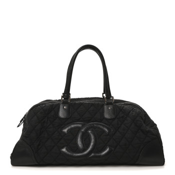 CHANEL Calfskin Nylon Paris New York Duffel Bag Black