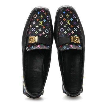 LOUIS VUITTON Monogram Multicolor Lock Oxford Loafers 39.5 Black