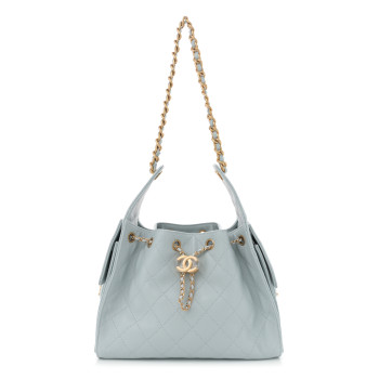 CHANEL Caviar Quilted Small Chanel 25 Handbag Light Blue