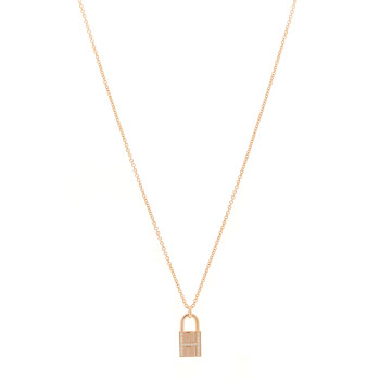 HERMES 18K Rose Gold Diamond Amulettes Cadenas Pendant Necklace