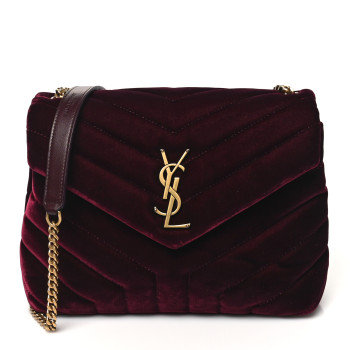 SAINT LAURENT Velvet Y Quilted Monogram Small Loulou Chain Satchel Burgundy