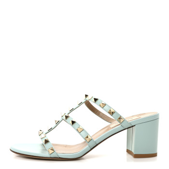 VALENTINO GARAVANI Calfskin Nappa Rockstud 60mm Caged Slide Sandals 37.5 Light Blue