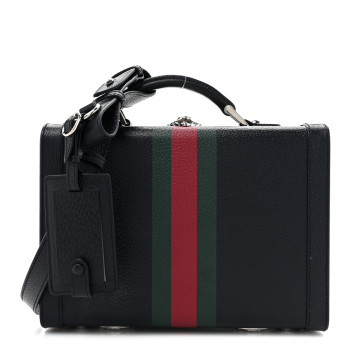 GUCCI Dollar Calfskin Web Savoy Medium Top Handle Beauty Case Dark Blue