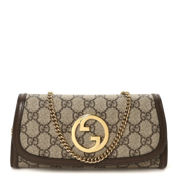 GUCCI GG Supreme Monogram Textured Dollar Calfskin Blondie Continental Chain Wallet Beige Ebony New Acero