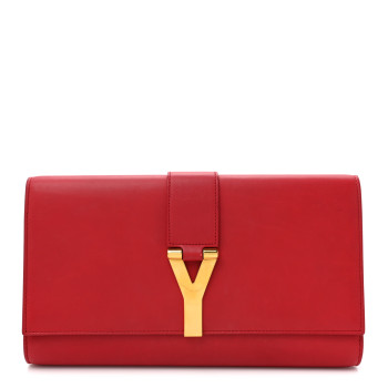 SAINT LAURENT Calfskin Classic Y Ligne Clutch Red