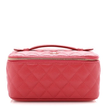 CHANEL Caviar Quilted Top Handle Jewelry Case Red