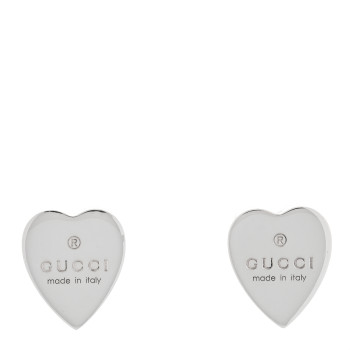 GUCCI Sterling Silver Trademark Heart Stud Earrings