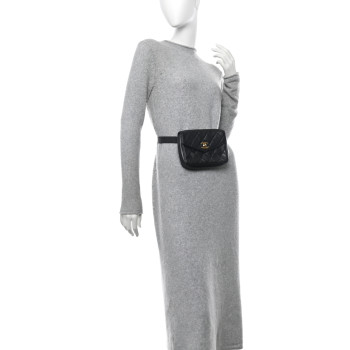 CHANEL Lambskin Quilted Flap Waist Belt Bag 85 34 Black