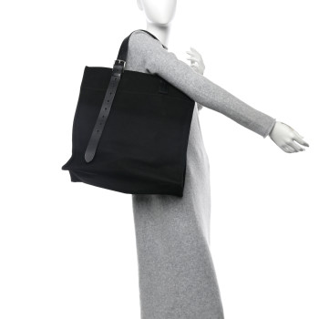 HERMES Toile Goeland Vache Hunter Etriviere Shopping Bag Black