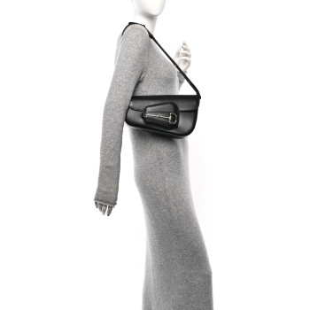GUCCI Calfskin Small Horsebit 1955 Asymmetric Shoulder Bag Black