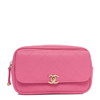 CHANEL Goatksin Quilted Casual Trip Waist Bag Pink
