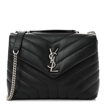 SAINT LAURENT Calfskin Y Quilted Monogram Small Loulou Chain Satchel Black