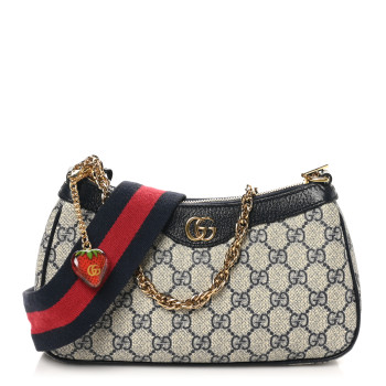 GUCCI GG Supreme Monogram Textured Dollar Calfskin Web Small Ophidia GG Handbag Beige Blue