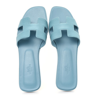 HERMES Epsom Oran Sandals 40 Bleu Littoral