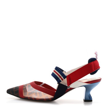 FENDI Technical Mesh FF Colibri 55mm Slingback Pumps 39 Tobacco Moro Zaffiro Ciliegia Rosso