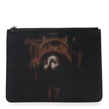 GIVENCHY Calfskin Jesus Print Zip Pouch Black
