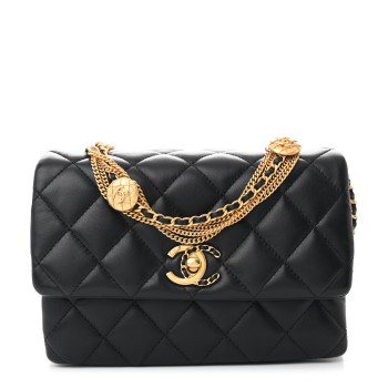 CHANEL Lambskin Quilted Mini Medallion Multi Chain Flap Black