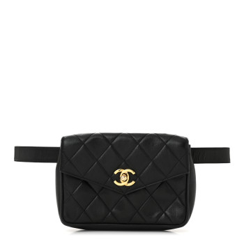CHANEL Lambskin Quilted Flap Waist Belt Bag 85 34 Black