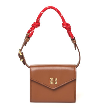 MIU MIU Nappa Compact Wallet On Strap Cognac Red