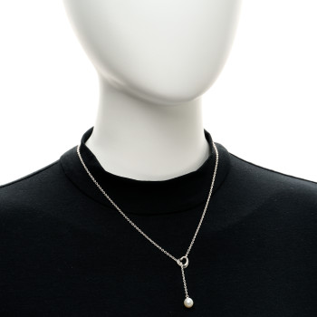 TIFFANY Sterling Silver Cultured Pearl 7.5-8mm Elsa Peretti Open Heart Lariat Necklace
